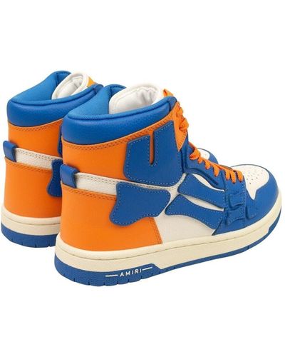 Amiri Blue And Orange Leather Skeleton Hi Top Sneakers