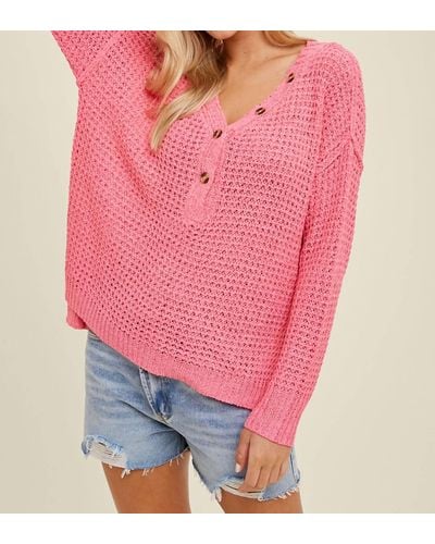 Wishlist Waffle Pullover Sweater - Pink