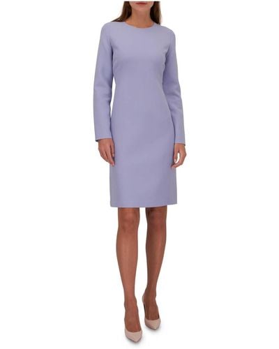 Lafayette 148 New York Wool-silk Crepe Long Sleeve Sheath Dress - Blue