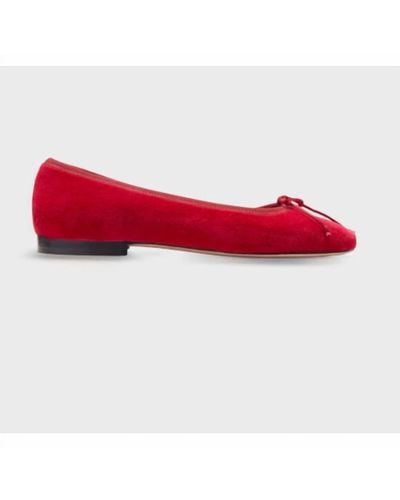 ANN MASHBURN Square Toe Velvet Ballet Shoe - Red
