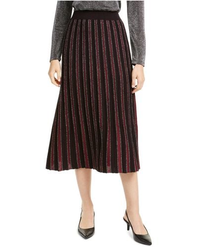 Alfani Metallic Striped Pleated Skirt - Brown