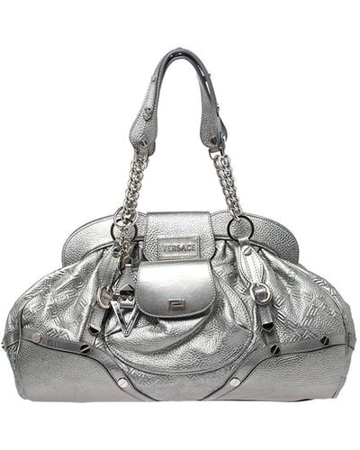 Versace Silver Leather Chain Link Satchel - Gray