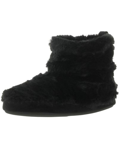 Dearfoams Faux Fur Slip On Bootie Slippers - Black