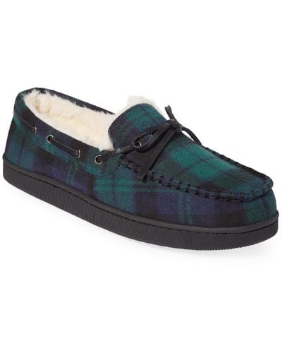 Club Room Flannel Faux Fur Moccasin Slippers - Blue