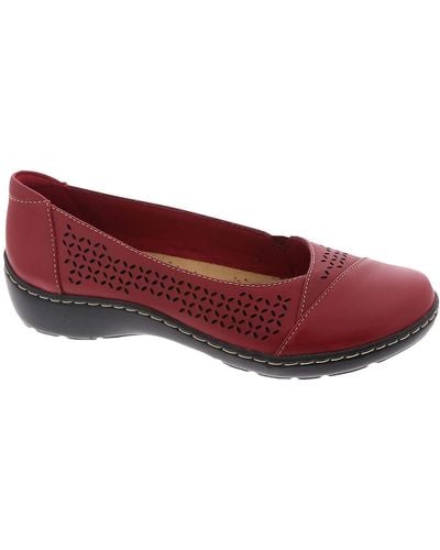 Clarks Cora Iris Leather Slip On Loafers - Red