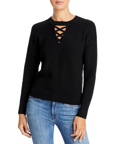 SINGLE THREAD Criss Cross Knit Pullover Sweater - Black