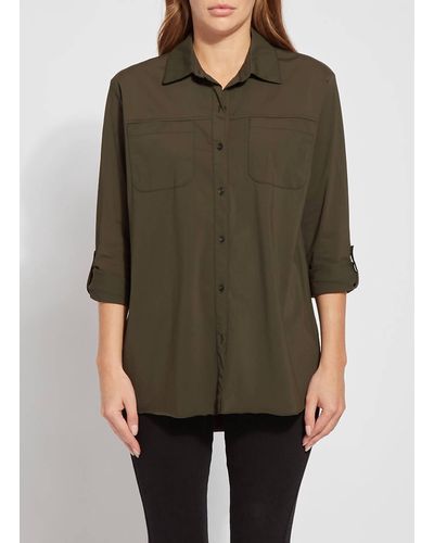 Lyssé Camper Sporty Button Down Shirt In Deep Olive - Green