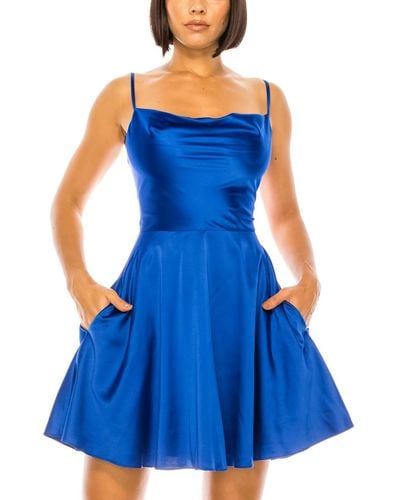 B Darlin Juniors Satin Mini Fit & Flare Dress - Blue