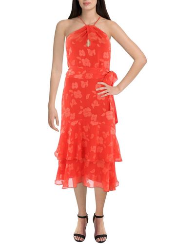 Lauren by Ralph Lauren Belted Long Maxi Dress - Red