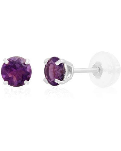 MAX + STONE 14k White Or Yellow Gold Round Small 4mm Gemstone Stud Earrings - Pink