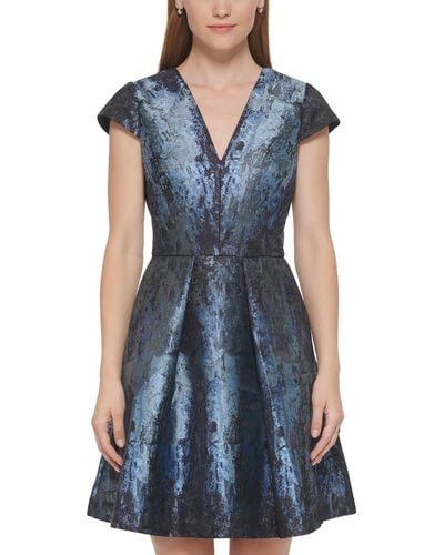 Vince Camuto Metallic Snake Print Fit & Flare Dress - Blue