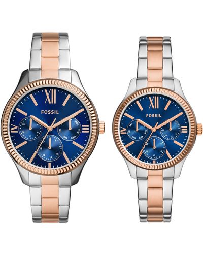 Fossil His And Hers Multifunction, Silver-tone Alloy Watch Set - Blue