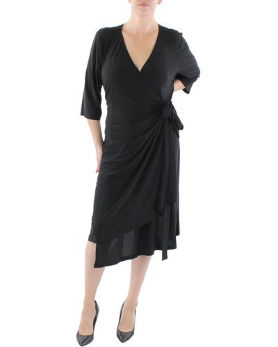 Kiyonna Plus V-neck Calf Midi Dress - Black