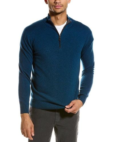 Forte Cashmere Suede Trim Cashmere 1/4-zip Mock Neck Sweater - Blue