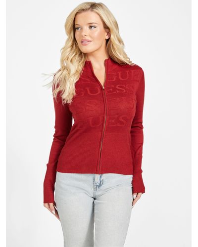 Guess Factory Vitchelle Shimmer Zip Sweater - Red