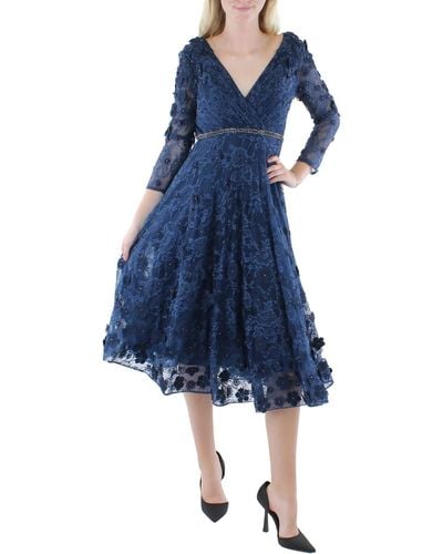 Mac Duggal Floral Lace Cocktail And Party Dress - Blue
