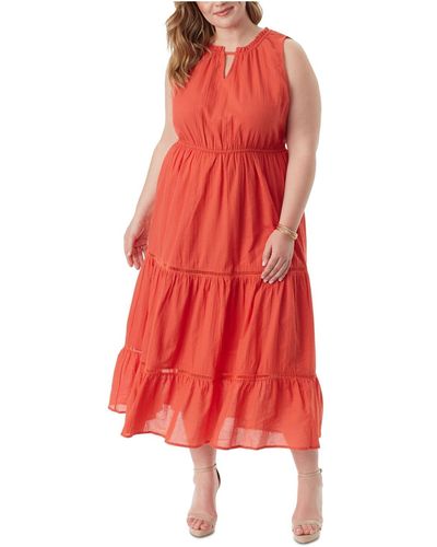 Jessica Simpson Plus Harriet Cotton Ruffled Midi Dress - Red