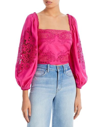 FARM Rio Eyelet Lace Cropped - Red
