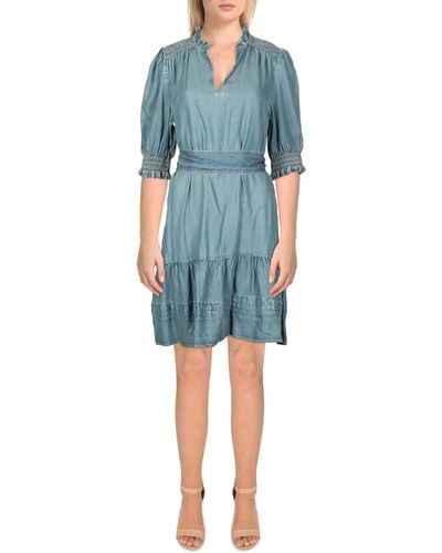 Lauren by Ralph Lauren Tiered Knee Length Shift Dress - Blue
