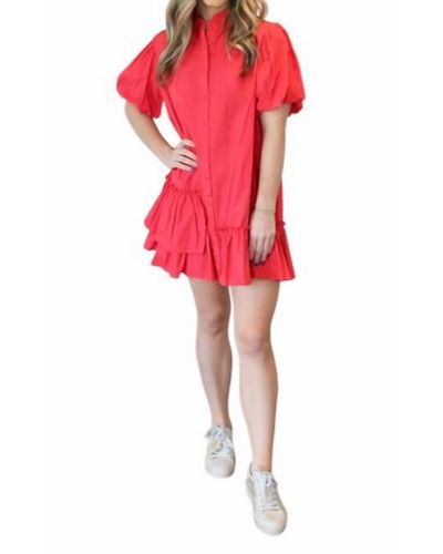 Karlie Scarlet Poplin Shirt Dress - Red