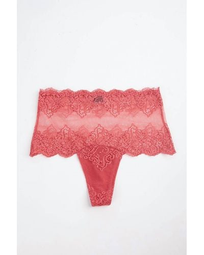 Only Hearts So Fine Lace High Cut Thong - Red