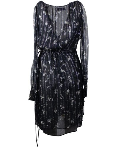 Amiri Floral Print Chiffon Dress - Black
