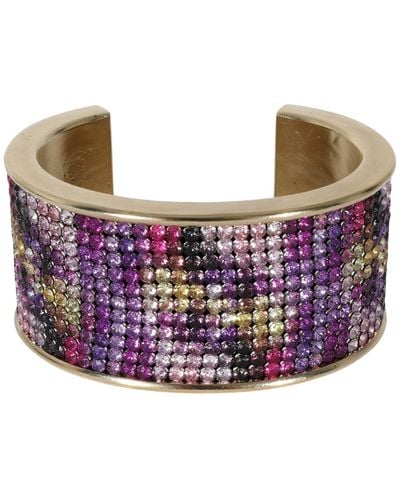 Chanel 2015 Multi-color Strass Wide Gold Plated Cuff Bracelet - Pink