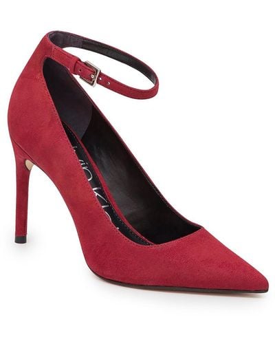 Calvin Klein Demma Suede Ankle Strap Loafer Heels - Red