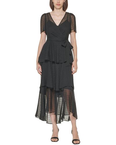 Calvin Klein Chiffon Metallic Evening Dress - Black