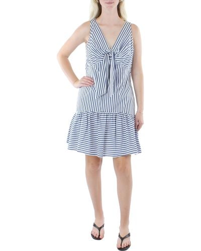 Lauren by Ralph Lauren Striped Tie Front Midi Dress - Blue