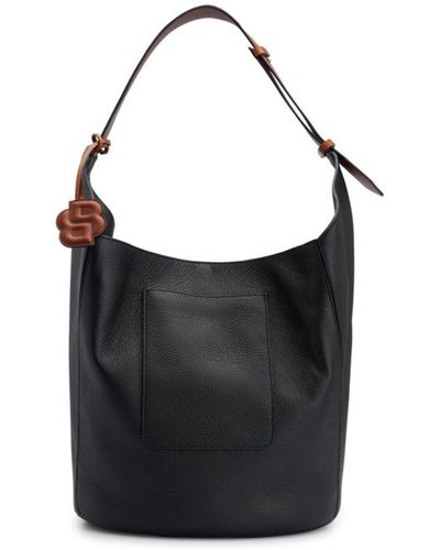 BOSS Grained-leather Bucket Bag With Detachable Pouch - Black