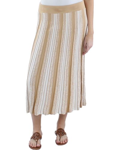 Nanette Lepore Striped Calf Midi Skirt - Natural