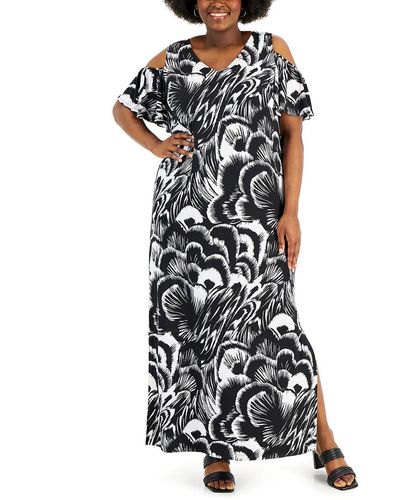 Connected Apparel Plus Side Slits Long Maxi Dress - White