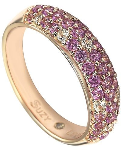 Suzy Levian Sterling Silver Sapphire & Diamond Accent Pave Band Ring - Pink