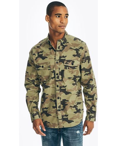 Nautica Sustainably Crafted Camouflage Flannel Shirt - Green