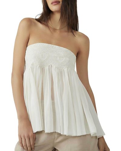 Free People Pleated Embroidered Strapless Top - White