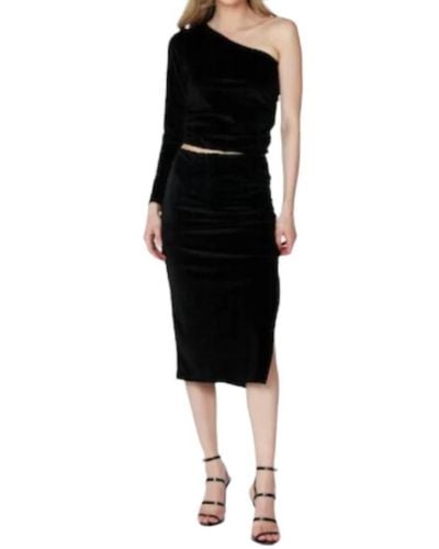 Bobi Midi Shirred Skirt W / Slit - Black