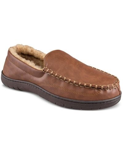 Haggar Faux Leather Slip On Loafer Slippers - Brown
