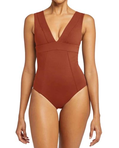 Vitamin A Aria Deep V Neck Swimsuit Bodysuit - Brown