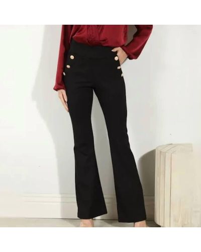 Veronica M Ponte Pant With Gold Buttons - Black