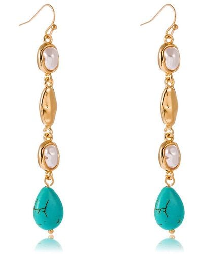 Liv Oliver 18k Gold Pearl And Turquoise Drop Earrings - Blue