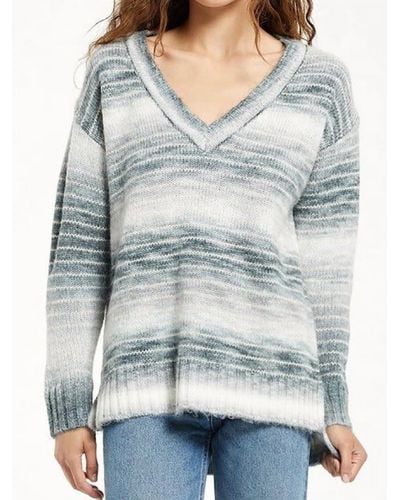 Z Supply Autumn Stripe V-neck Sweater - Gray