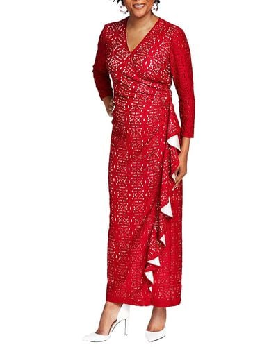 Kasper Lace Ruffled Maxi Dress - Red
