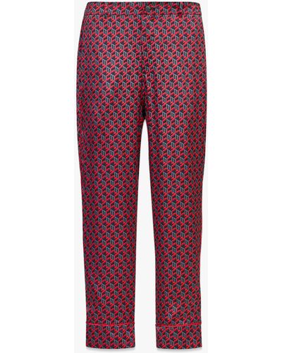 MCM Unisex Cubic Monogram Silk Satin Pajama Pants - Red
