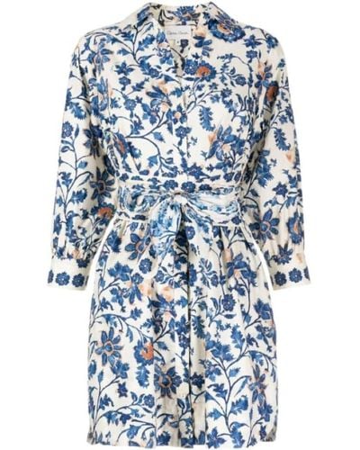Cara Cara Leighton 100% Cotton Belted Dress Azure Alexandria Floral - Blue