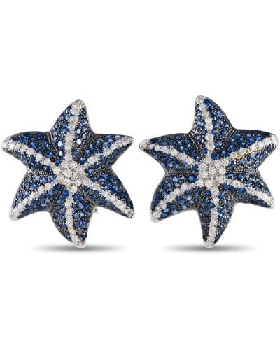 Non-Branded Lb Exclusive 18k Gold 1.05 Ct Diamond And 6.25 Ct Sapphire Starfish Earrings Mf02-051724 - Blue
