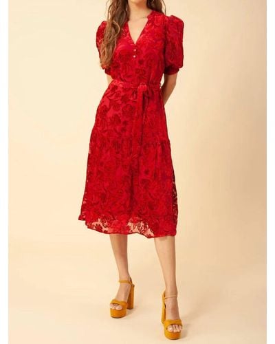 Hale Bob Kimbra Solid Velvet Burnout Dress - Red