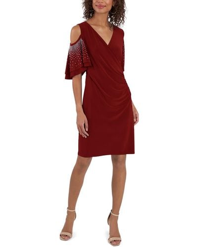 Msk Knit Embellished Cocktail And Party Dress - Red