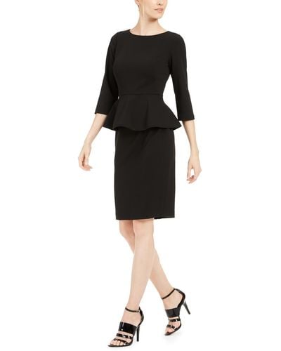 Calvin Klein Peplum 3/4 Sleeves Sheath Dress - Black