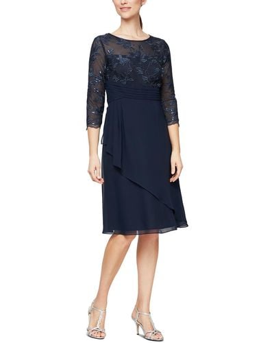 Alex Evenings Pintuck Midi Cocktail And Party Dress - Blue